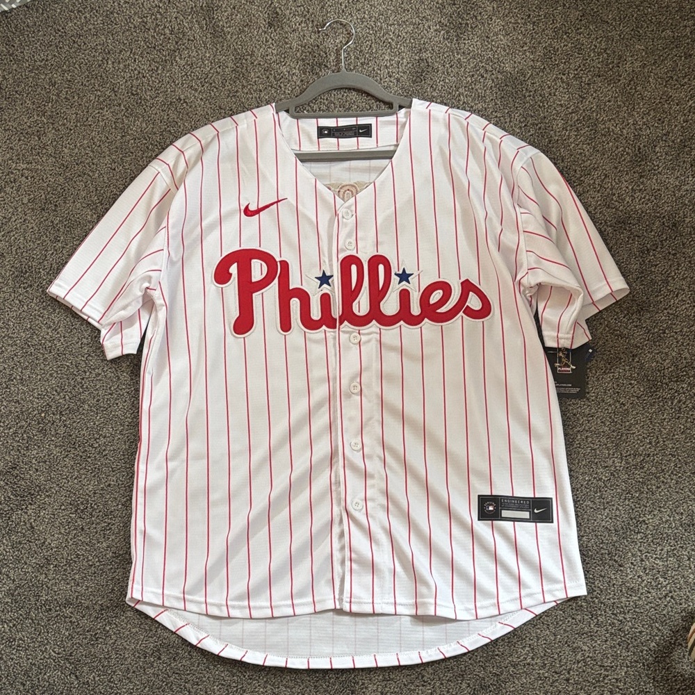 Nike Phillies White & Red Pinstripe Home Jersey